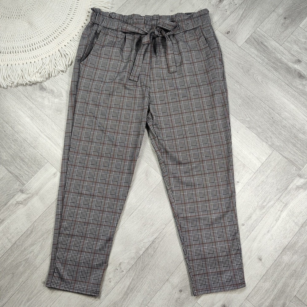 NWTS! Lark+Grey Women's 2X Waist Tie Plaid Straight Leg Pants Brown/Black/Grey